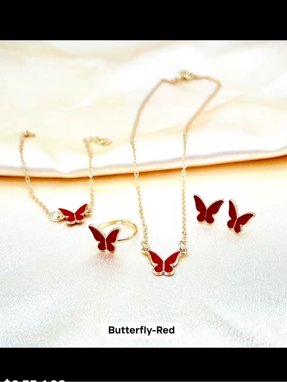 Red Butterfly Gold-Tone Jewelry Set - Brand